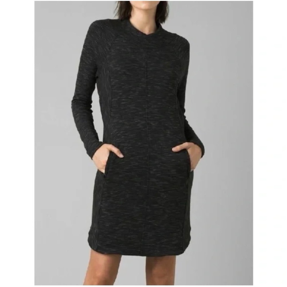 Prana Sindri Dress High Neck Heathered Black Women’s size Small Zipper Pockets